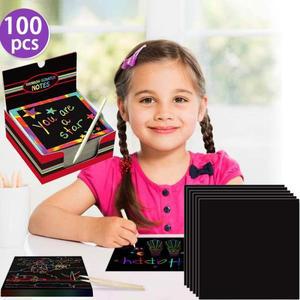 100/10pcs 레인보우 스크래치 미니 노트 종이 패드 카드 2 스타일러스 2 드로잉 스텐실 어린이 어린이 그리