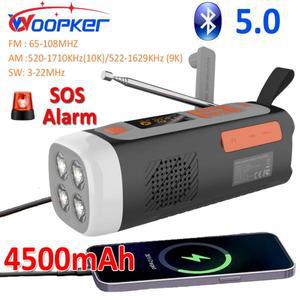 WOOPKER 4500mAh 비상 라디오 AM/FM/SW 생존 보조배터리 전화 충전기 USB C/태양열/핸드 크랭크 캠핑용
