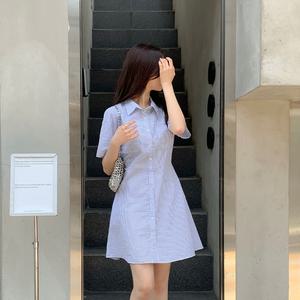(여름쿨원단/청량미) 티니 시어서커 스트라이프 셔츠 미니 원피스 op15753