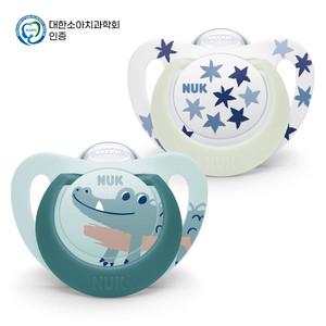 누크 스타 야광 노리개젖꼭지 S3 (18~36개월) 청록 2개입/쪽쪽이