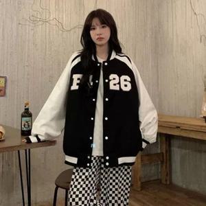 [오노마] ONM 배색 롱 루즈핏 스타일링 캐주얼 여성 야구점퍼 자켓  11328873)