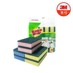 3M 스카치브라이트 다목적 항균 스펀지 수세미 대형 5개입 (3가지 색상)