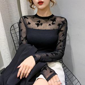 대박난날라리 3897 메쉬스판티 스판 시스루 섹시 여자망사티 이너 레이어드 긴팔 티셔츠 블라우스