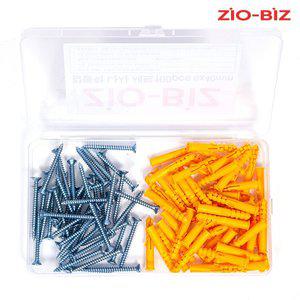 [지오비즈]칼블럭 나사 세트 100pcs 6x40mm/타일 합판 목재 콘크리트 석고 스텐 피스 나사 못 앙카 칼브...