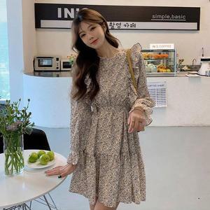 [OFM6L0P0]플라워 여성 긴팔 미니 프릴 원피스 가을 A라인