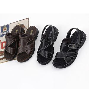 행텐 남성 가죽 벨크로 스트랩 쿠션 샌들 3cm