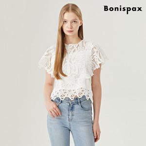 [보니스팍스]시스루 펀칭 레이스 여성 반팔 블라우스 (XO2BA007L0)