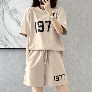 [멸치쇼핑]여성 여름 반팔 반바지 트레이닝 상하 세트 베이지