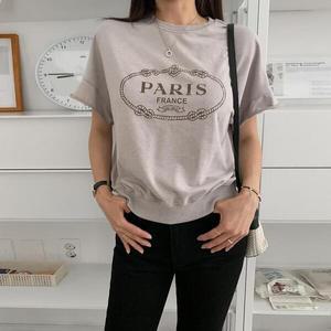 파리 세미크롭 워싱 맨투맨 빈티지 카마네 라운드넥 반팔