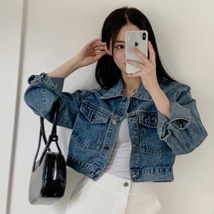 [made/예쁜핏보장] 스톤 워싱 크롭 데님 자켓 2color
