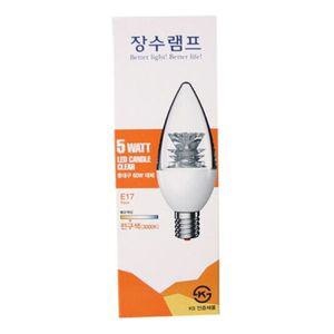 장수램프 5W LED촛대구 E17 전구색(투명)3000
