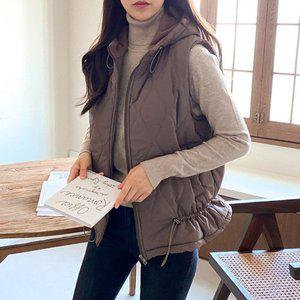 [옷자락]여자 스트링 후드집업 집업 다이아 기모 패딩조끼_P330663797