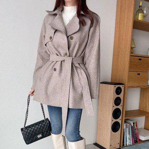 [옷자락]여성 울스판 트렌치 하프모직 가을출근룩 투버튼 코트_P350326535