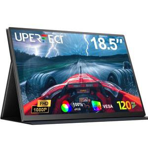 UPERECT 휴대용 모니터 18.5인치 120HZ 100% SRGB 1080P 노트북 모니터, 스마트 커버, VESA 및 스피커, 프레임리스 IPS HDR 게이밍 USB C HDMI 여행 보조 포함