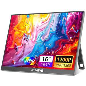 킥스탠드가 장착된 WUAWE 16인치 휴대용 모니터 1920X1200P 여행용 모니터, 노트북용 USB C HDMI 외장 IPS HDR 프리싱크 게이밍 PC MAC 휴대폰 PS5 XBOX 호환용 스위치(그레이)용 플러그 앤 플레이