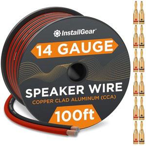 InstallGear 14 게이지 스피커 와이어 케이블(100피트 및 12개 바나나 플러그) - AWG 트루 사양 소프트 터치 케이블 자동차 스피커에 사용 스테레오 홈 시어터 서라운드 사운드 라디오