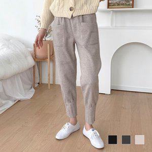 여자 캐주얼 밑단주름 모직 배기 조거 바지 SDW-PTA-SDM221115