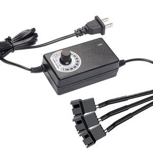 Delinx 트리플 3핀 및 4핀 PC 팬 전원 어댑터, 12V 속도 컨트롤러, 100-240vAC ~ 3-12vDC 조절식 공급 장치