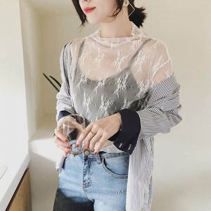 이너 목폴라 레이어드 그물티 반목 티셔츠 망사 물결