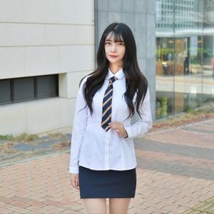 프리미엄 둥근카라 셔츠 그레이체크 여성 교복