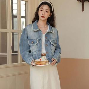 [오노마] ONM 여성 빈티지 클래식 크롭 데님자켓 헤짐 포켓 청자켓