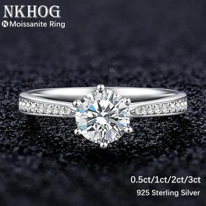NKHOG-진짜 3 캐럿 모이사나이트 반지, 여성용 925 스털링 실버 클래식 6 발톱 약혼 밴드 쥬얼리 로맨틱