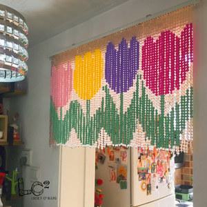 디노로웰 부자재 커튼 키트 귀여운 DIY 문발 비즈발 핑크 테두리 미니 패키지 구슬 장식 완성