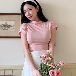 [신상오픈런]|KHT8B8D|반목반팔티 봄이너 슬림핏 타이트 스판 캡소매티셔츠