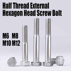 호환 M6 M8 M10 M12 30mm-200mm 304 스테인레스 스틸 반나사 외부 육각 머리 나사 볼트 1개