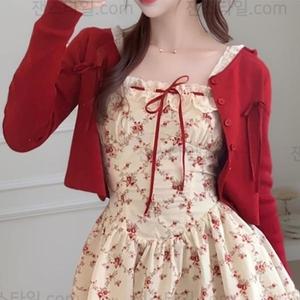 잰스타일 플레 레드 가디건 봄 여름가디건 니트가디건 여름 휴양지룩 바캉스 비치 레이어드 크롭가디건