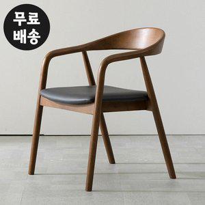 [벤티스가구]로미 고무나무 원목 가죽 식탁 의자 주방 암체어 예쁜 편한 1인용(다크그레이)