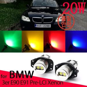 LED LED 천사 눈 링 마커 사이드 라이트 전구 자동차 헤드 BMW E90 2005-2008 20W 옐로우 블루 그린