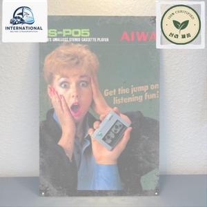 테이프 라디오 레트로 Aiwa 휴대용 카세트 플레이어 빈티지 금속 포스터 -20x30cm Tin
