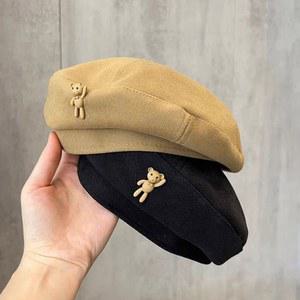 Ins Bear 모직 어린이 베레모 모자 패션 레트로 소년 소녀 가을 겨울 따뜻한 비니 예술가 화가 4 10Y