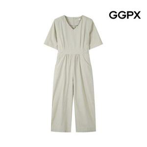 [GGPX]V넥 포켓 롱 반팔 린넨 점프수트 (GP4OP072F)