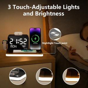 BezosMax 7 in 1 무선 충전 스테이션 듀얼 iPhone 고속 충전기 지원 AirPods용 Bluetooth/TimeSync 30W 어댑터