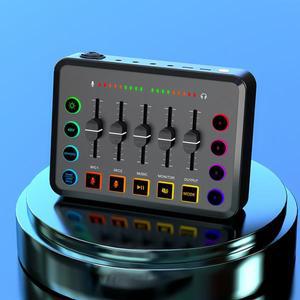 XLR 마이크 인터페이스가 포함된 라이브 사운드 카드 게임용 오디오 믹서 스트리밍 RGB PC 볼륨 페이더 팟