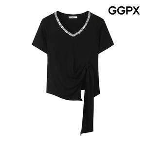 [롯데백화점]지지피엑스 스팽글 V넥 매듭 티셔츠 (GP4TS038F)