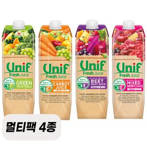 멀티팩 4종 유니프 믹스 과채 주스 1L 베리 비트 그린 캐럿