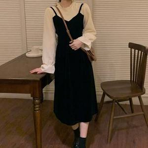 [오노마] ONM 뷔스티에 레이어드 st 벨벳 원피스 A라인 허리 셔링