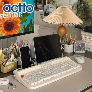 ACTTO 무선 블루투스 레트로 타자기 미니 귀여운 키보드 라운드 키캡 노트북 태블릿