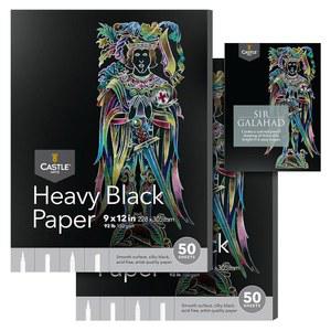 캐슬 아트 용품 헤비 블랙 스케치패드 페이퍼 9 x 12인치 | 2팩 각각 50매(150gsm /92파운드) 아티스트 매끄럽고 실키한 표면 연필, 펜, 파스텔(9 12, 2팩)로 생생한 결과물 제공