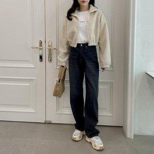 [옷자락]여자 겨울 데일리 덤블 양털 카라 집업 크롭 점퍼_P350325533