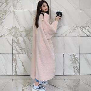 여자 캐쥬얼 퍼 밍크 분홍 클래식 롱가디건