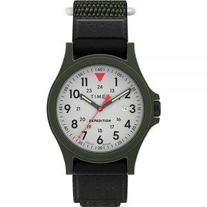 Timex 남성용 익스페디션 아카디아 40mm 시계 - 블랙 패스트랩 크림 다이얼 그린 케이스, 블랙/그레이/그린