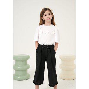 [빈](본점)BZ22TS02WT, BZ22PT04BK  화이트 플라워 포인트 티셔츠 블랙 주름 와이드 팬츠 코디세트