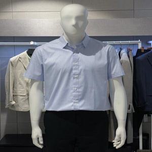 [트루젠]남성 블루 스트라이프 반팔 면스판 링클프리 와이셔츠 남자 드레스