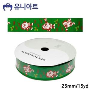 유니아트 (리본) 크리스마스 산타 초록 롤 (폭 25mm)