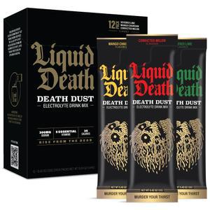 Liquid Death 전해질 데스 더스트 - 하이드레이션 파우더 패킷 - 3가지 맛 - 12가지 스틱 버라이어티 팩 -