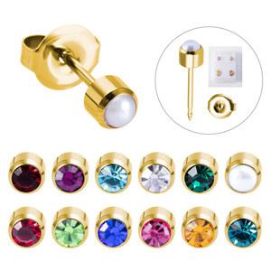 피어싱 탄생석 CZ 스터드 귀걸이 TRAGUS 연골 바디 쥬얼리에 대한 2PCS 골드 도금 강철